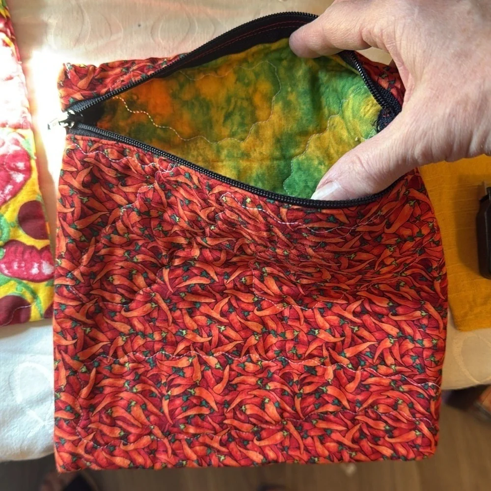 Set of 2 Handmade Quilted Chili Pepper Print Bags